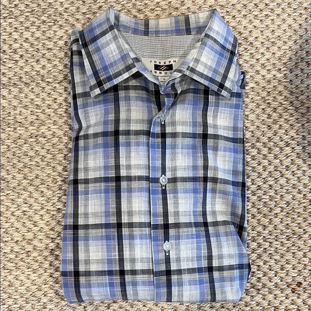 Joseph Abboud Men's Blue and Black Plaid Shirt-Excellent condition